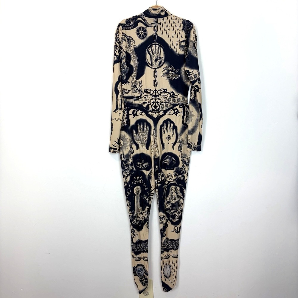 Jean Paul Gaultier Printed Heraldique Long Sleeve High Neck Catsuit XXL Cream - Picture 4 of 16